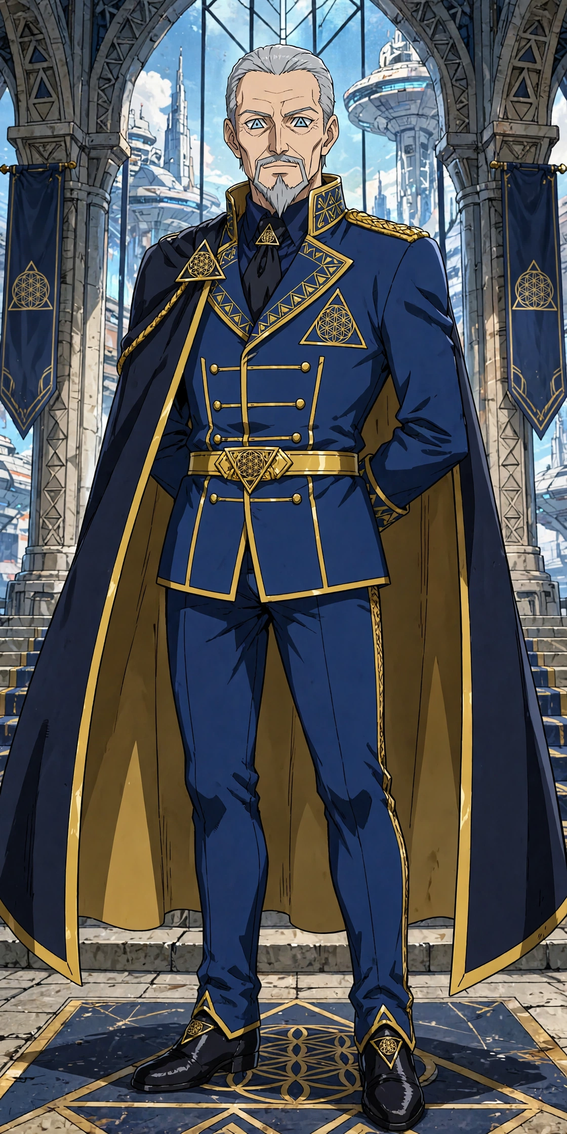 The Triangle King: silver-haired monarch with a triangular goatee