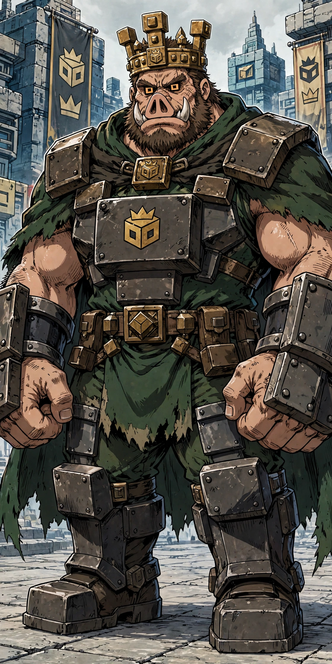The Cube King: massive armored ruler with a cube crown